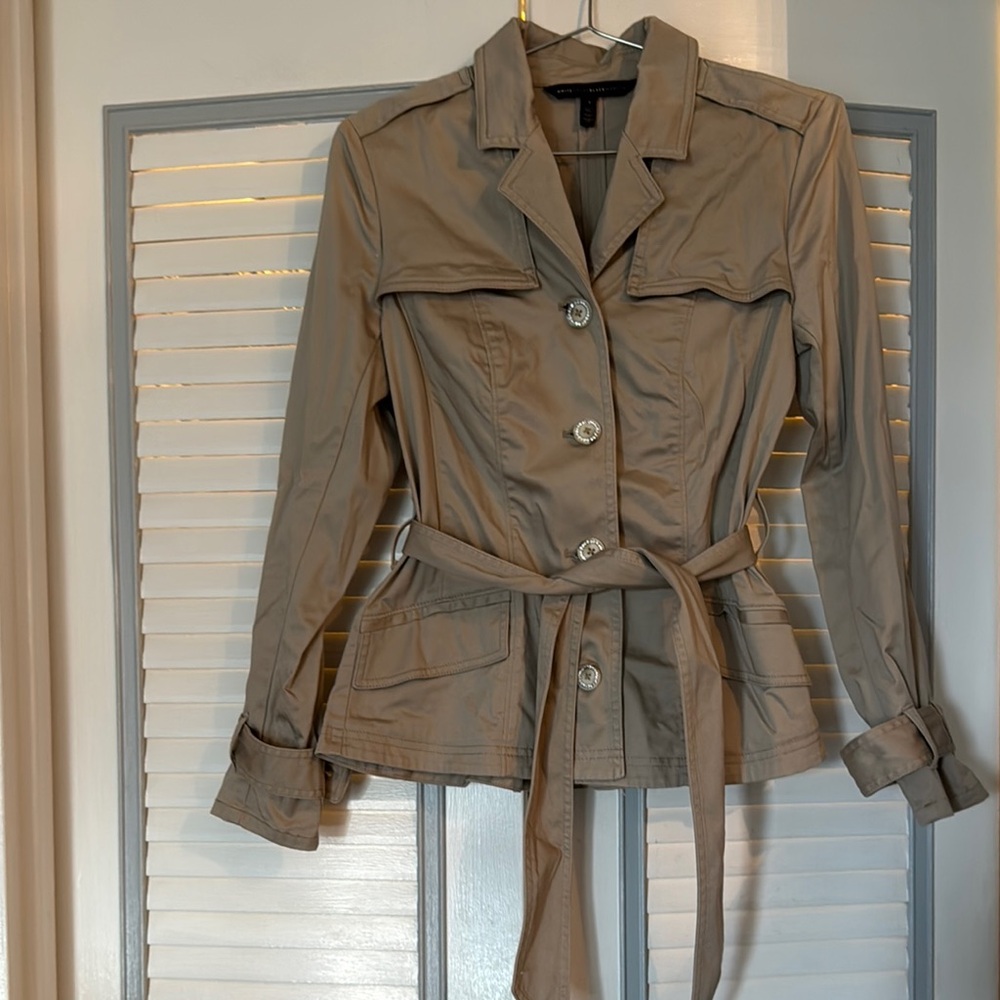 White House Black Market Tan Utility Jacket with Belted Waist